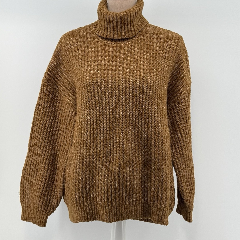 Old Navy Ribbed Knit Chunky Turtleneck Sweater Size L Brown Wool Blend Neutral